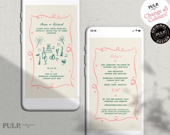 EVITE WEDDING INVITATION template | electronic text wedding invitation | hand drawn, handwritten, funky colorful and whimsical invite l 0030