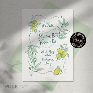 Hand drawn Italian Lemon Wedding Save the Date Template (Digital Download) 0066