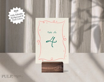 RECEPTION TABLE NUMBERS Template | Wedding Table | Whimsical, Funky Hand Drawn Numbers | Handwritten & Hand Drawn Illustrations | 0030