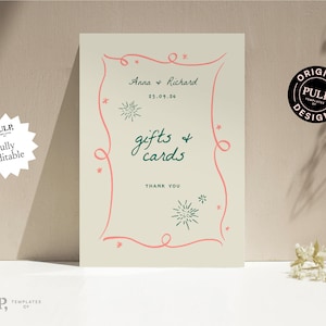 GESCHENKENTAFEL TEKEN sjabloon | eigenzinnige handgetekende illustratie met trendy handgeschreven lettertype | downloaden | babyshower, bruidsdouche | leuk | 0030