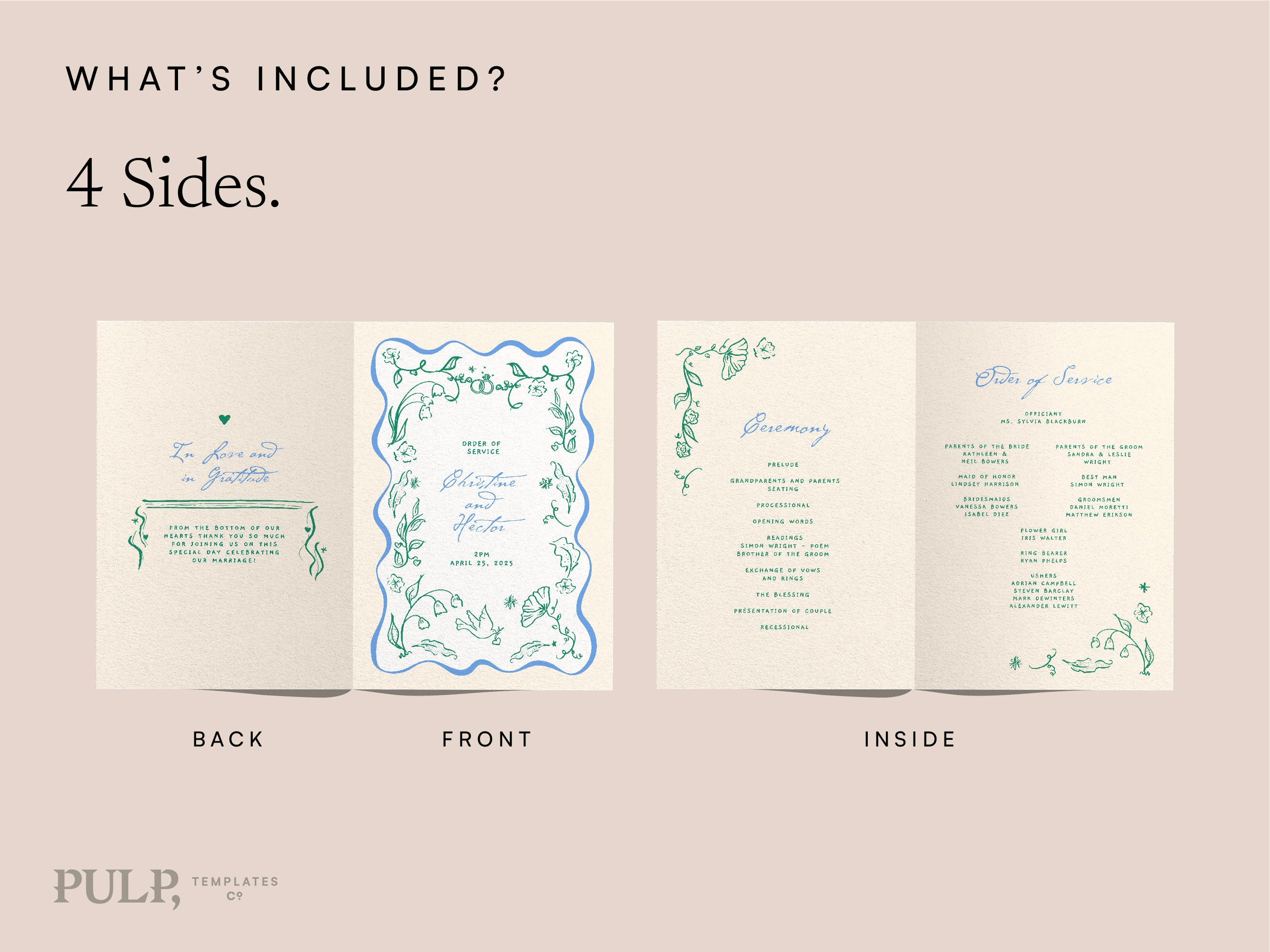 WEDDING CEREMONY PROGRAM Template | Whimsical Floral Hand Drawn ...