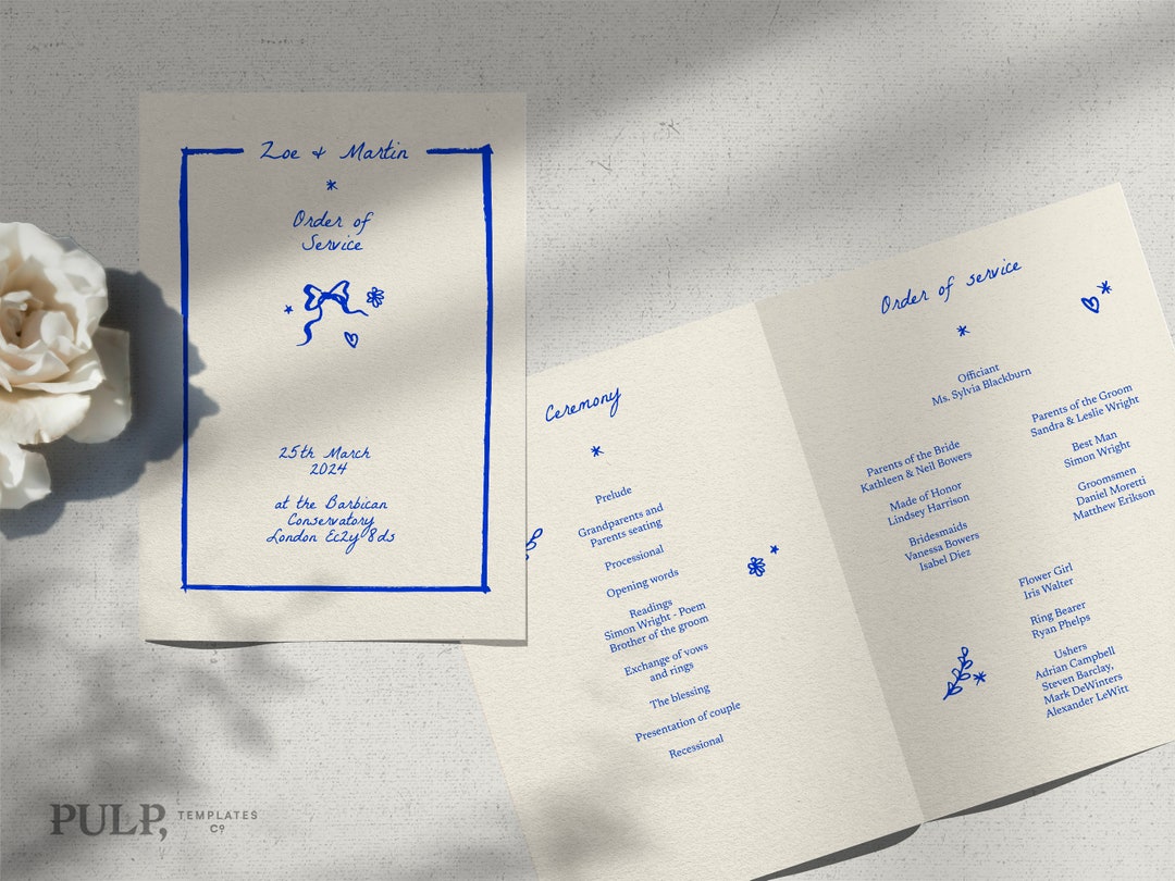 WEDDING CEREMONY PROGRAM Template | Quirky Hand Drawn Illustrations ...
