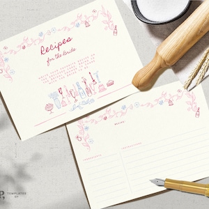 REZEPT KARTE VORLAGE | Brautparty | bunte handgezeichnete Illustrationen | wunderlich |  Prosecco und Blütenblätter | 0068