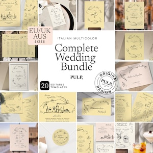 COMPLETE WEDDING BUNDLE templates **A size (cm only)** | Hand drawn & Handwritten illustrated Whimsical Signage | Italian | 0036