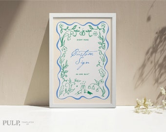 AANGEPASTE TEKENSJABLOON | eigenzinnige bloemen handgetekende illustraties | Handgeschreven lettertype | aangepaste bruiloftsborden | evenementbord | afdrukbaar | 0046