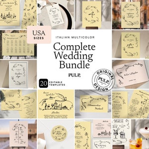 COMPLETE WEDDING BUNDLE templates **usa size** | Hand drawn & Handwritten scribble illustrated Whimsical Signage | Colorful Printable | 0036