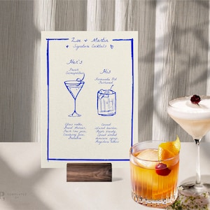 SIGNATURE DRINKS SIGN Template | Custom Cocktails | Hand drawn & Handwritten scribble illustrated Whimsical Wedding Menu | Printable | 0024
