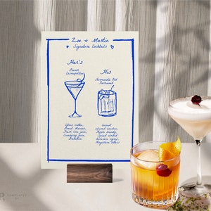 SIGNATURE DRINKS SIGN Template | Custom Cocktails | Hand drawn & Handwritten scribble illustrated Whimsical Wedding Menu | Printable | 0024