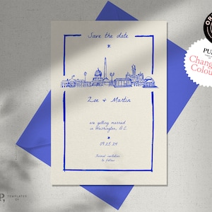 ENREGISTREZ le modèle DATE | Faire-part de mariage à Washington DC | manuscrite dessinée à la main | invitation illustrée géniale | 0024