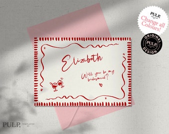 BRIDESMAID PROPOSAL CARD template | Will you be my bridesmaid? | Maid of Honor | personalize | hand drawn printable digital download | 0041
