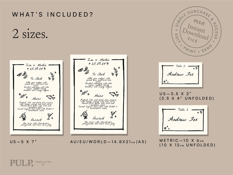 MENU + PLACE CARD Template | Hand Drawn, Handwritten Scribble ...