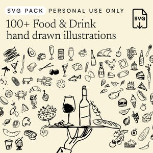 SVG-bundel met handgetekende pictogramafbeeldingen voor eten en drinken