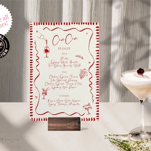 BAR + DRINKS MENU Template |  Hand drawn & Handwritten Italian scribble illustrated Whimsical Wedding Menu | FunkyPrintable Digital | 0041