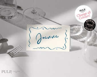 TABLE PLACE CARDS | wavy edge scallop wedding reception name place setting | escort cards | name cards | handwritten hand drawn | 0041 b