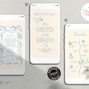 BIENVENIDA DE BODAS electrónica + plantilla TIMELINE / texto de bienvenida / itinerario de boda / orden de eventos / carta telefónica / dibujado a mano / 0046