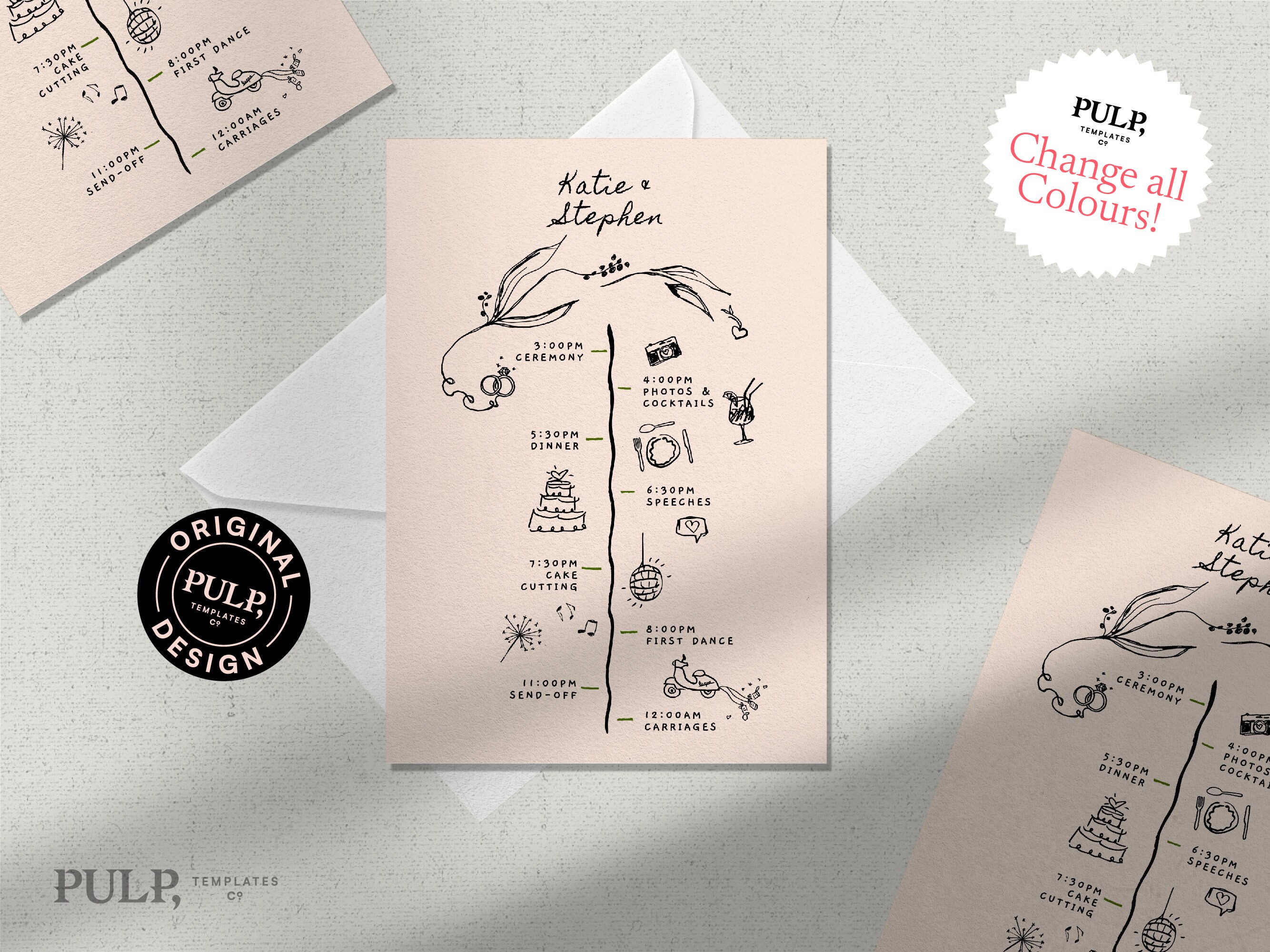 WEDDING TIMELINE CARD Template | Order of Events | Day Details ...