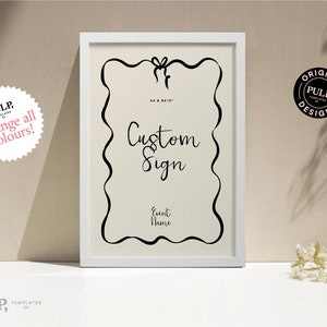 BENUTZERDEFINIERTE SCHILDERVORLAGE | Band mit gewelltem Rand und Schleife | Handschriftliche Schriftart | individuelle Hochzeitsbeschilderung | Veranstaltungsschild | druckbare | 0021