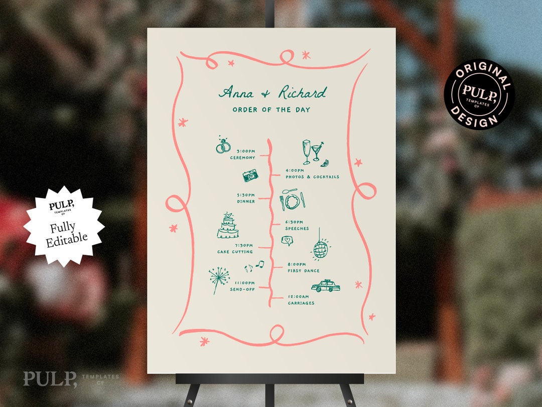 ORDER of EVENTS TEMPLATE | Wedding Timeline Sign | Handwritten and Hand ...
