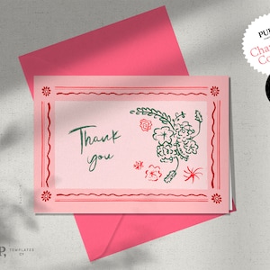 Plantilla de TARJETA DE GRACIAS / ilustraciones maximalistas extravagantes dibujadas a mano y nota de agradecimiento de boda manuscrita / descarga imprimible / 0052