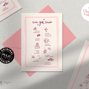 Postal con cronología de bodas / plantilla editable con iconos dibujados a mano / 0038