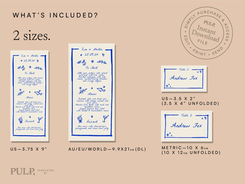 MENU + PLACE CARD Template | Hand Drawn & Handwritten Scribble ...