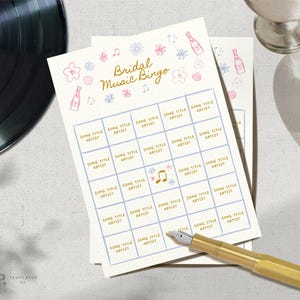 Modèle BLANK MUSICAL BINGO | Douche nuptiale | illustrations colorées dessinées à la main | fantaisiste |  Prosecco et pétales | 0035