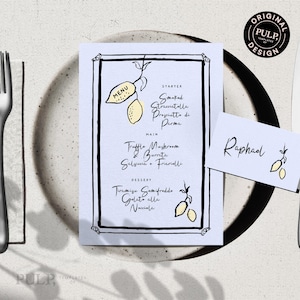 Lemon Wedding Menu & Place Card Template: Amalfi Coast Destination (Digital Download)