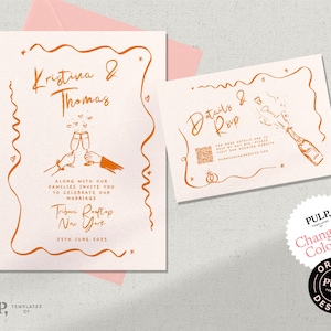 HOCHZEITSEINLADUNG Vorlage | Prost | handgezeichnete Scribble-Illustrationen + handgeschrieben | funky, bunt, lustig skurril laden | 0041