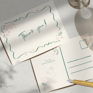 DANK U BRIEFKAART sjabloon | mooie wilde bloemen handgetekende illustraties en handgeschreven bruiloft bedankbriefje | afdrukbare download | 0041
