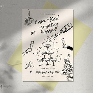 SAVE THE DATE template | cute whimsical, funky, hand drawn | retro vintage | invitation | 0060 v1