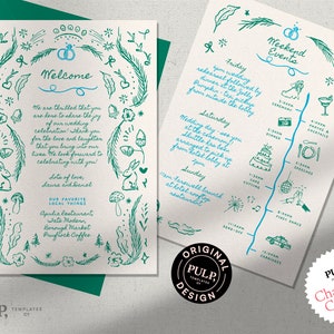 WEDDING WELCOME LETTER + timeline template | itinerary | welcome note | forest woodland | weekend events | handwritten hand drawn | 0033