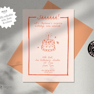 BIRTHDAY INVITE TEMPLATE | 18th 21st 30th 40th 50th | handwritten | hand drawn | trendy scribble illustration | surprise party | 0024