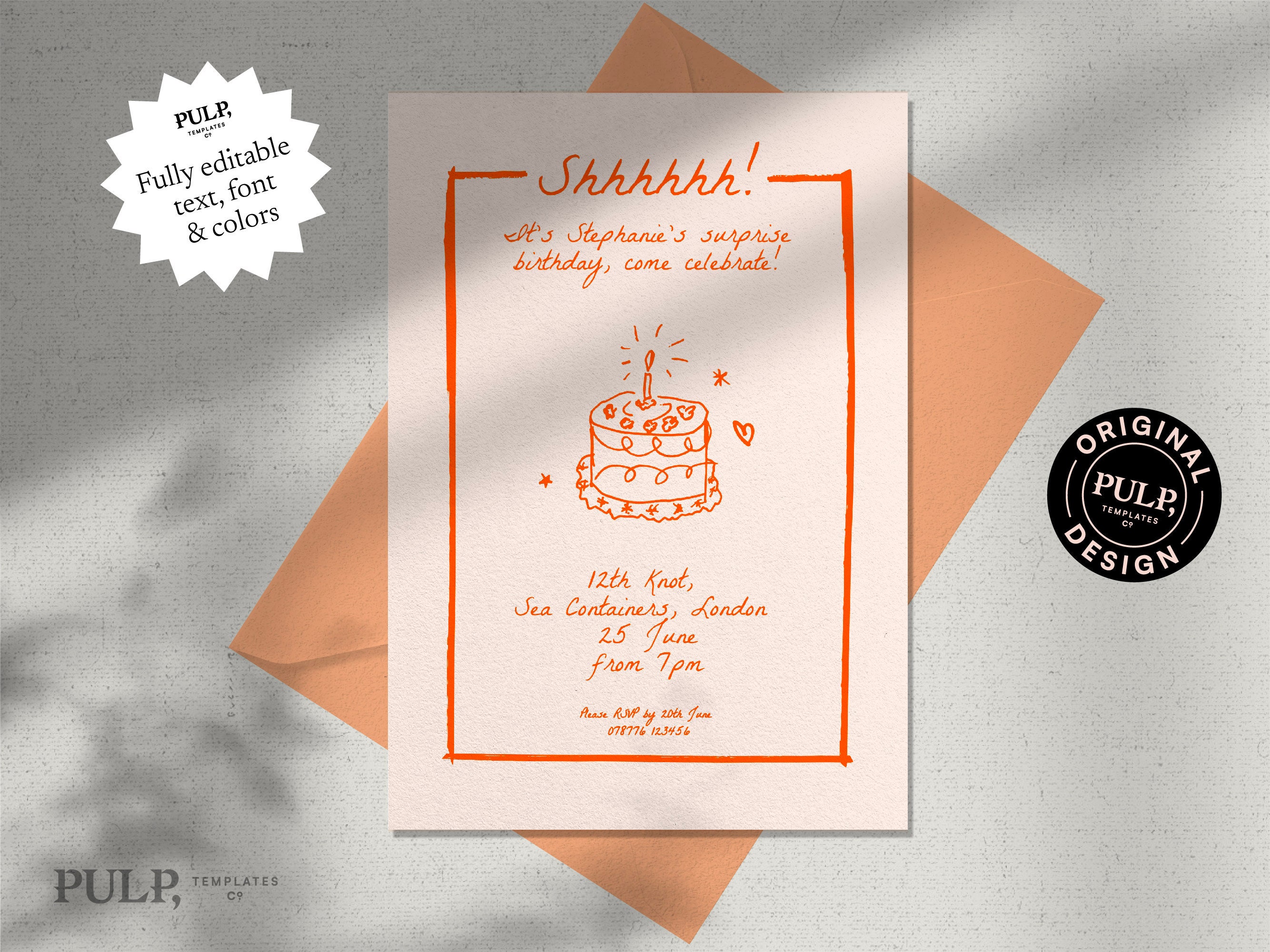 BIRTHDAY INVITE TEMPLATE | 18th 21st 30th 40th 50th | handwritten | hand drawn | trendy scribble illustration | surprise party | 0024