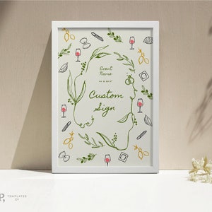 PERSONALISIERTE ZEICHENVORLAGE | skurrile handgezeichnete Illustrationen | Handgeschrieben | benutzerdefinierte Hochzeit Ereignis Zeichen | Italienisch | Ausdruckbar | bunt | 0036