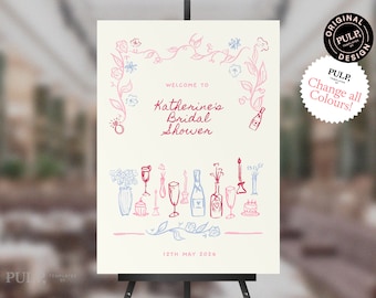 BRIDAL SHOWER welcome sign template | cute whimsical hand drawn + handwritten style font | colorful fun | Prosecco and Petals | 0068