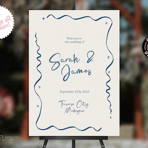WELCOME SIGN template | colorful, whimsical, funky, hand drawn, scribbled illustrated signage | handwritten wedding | blue | 0041