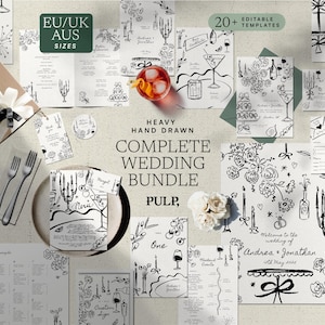 COMPLETE WEDDING BUNDLE templates **A sizes (cm) only** | Hand drawn illustrated Whimsical Signage | diy templates | 0054