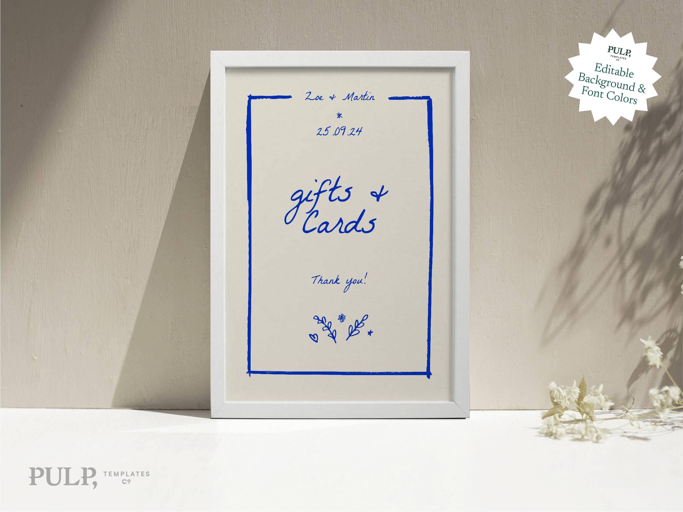 GIFT TABLE SIGN | quirky hand drawn illustration with trendy handwritten font | instant download | baby shower, bridal shower | blue | 0024