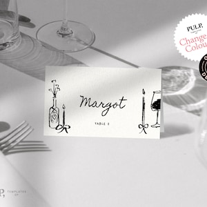 TABLE PLACE CARDS template | hand drawn illustrations | whimsical name place cards | handwritten | quirky, funky | Perspective | 0035