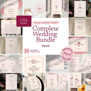 COMPLETE WEDDING BUNDLE templates **usa inches only** | Hand drawn & Handwritten funky illustrated Whimsical Signage | Colorful | 0038