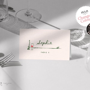Plantilla TABLE PLACE CARDS / ilustraciones dibujadas a mano / tarjetas de lugar con nombres caprichosos / escritas a mano / peculiares, funky / 0035