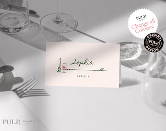 TABLE PLACE CARDS template | hand drawn illustrations | whimsical name place cards | handwritten | quirky, funky | 0035