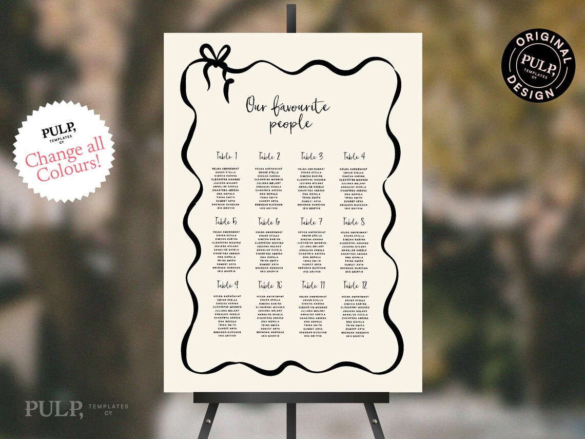 SEATING CHART TEMPLATE | Colorful, Whimsical, Funky, Hand Drawn, Wavy ...