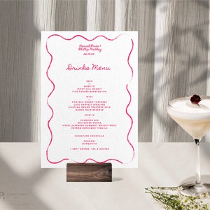 BAR / DRANKENKAART | handgetekende sint-jakobsschelp golvende rand sjabloon | aangepaste bruiloft drankjes menu | handgeschreven lettertype | 0010