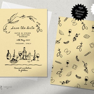 SAVE THE DATE einladen Vorlage | Italienische Hochzeit | handgeschrieben & handgezeichnet | Hochzeit im Ausland | lustige einzigartige Illustration | bunt | 0036
