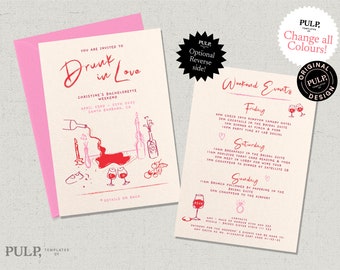 BACHELORETTE PARTY INVITATION Template | weekend Itinerary | hens | drunk in love | vineyard | wine | winery | handwritten | fun | 0035
