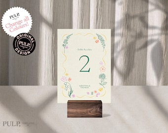 EMPFANG TISCHZAHLEN Vorlage | Hochzeitstisch | Skurrile, wellige, handgezeichnete Blumenzahlen | Handgeschriebene, handgezeichnete Illustrationen | 0053