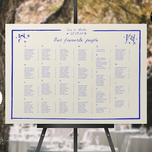 SEATING CHART TEMPLATE (alphabetical) | wedding reception | whimsical hand drawn handwritten signage | 0024