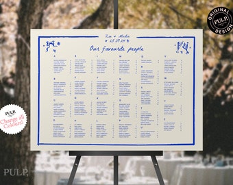SEATING CHART TEMPLATE (alphabetical) | wedding reception | whimsical hand drawn handwritten signage | 0024