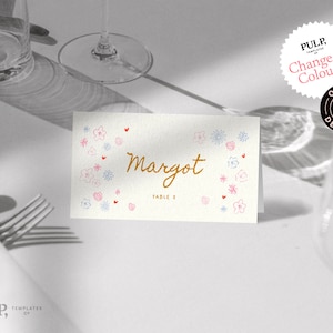 TARJETAS DE LUGAR DE MESA / tarjetas de presentación / fuente de estilo escrito a mano, dibujado a mano / Ducha nupcial Prosecco y pétalos/ 0035